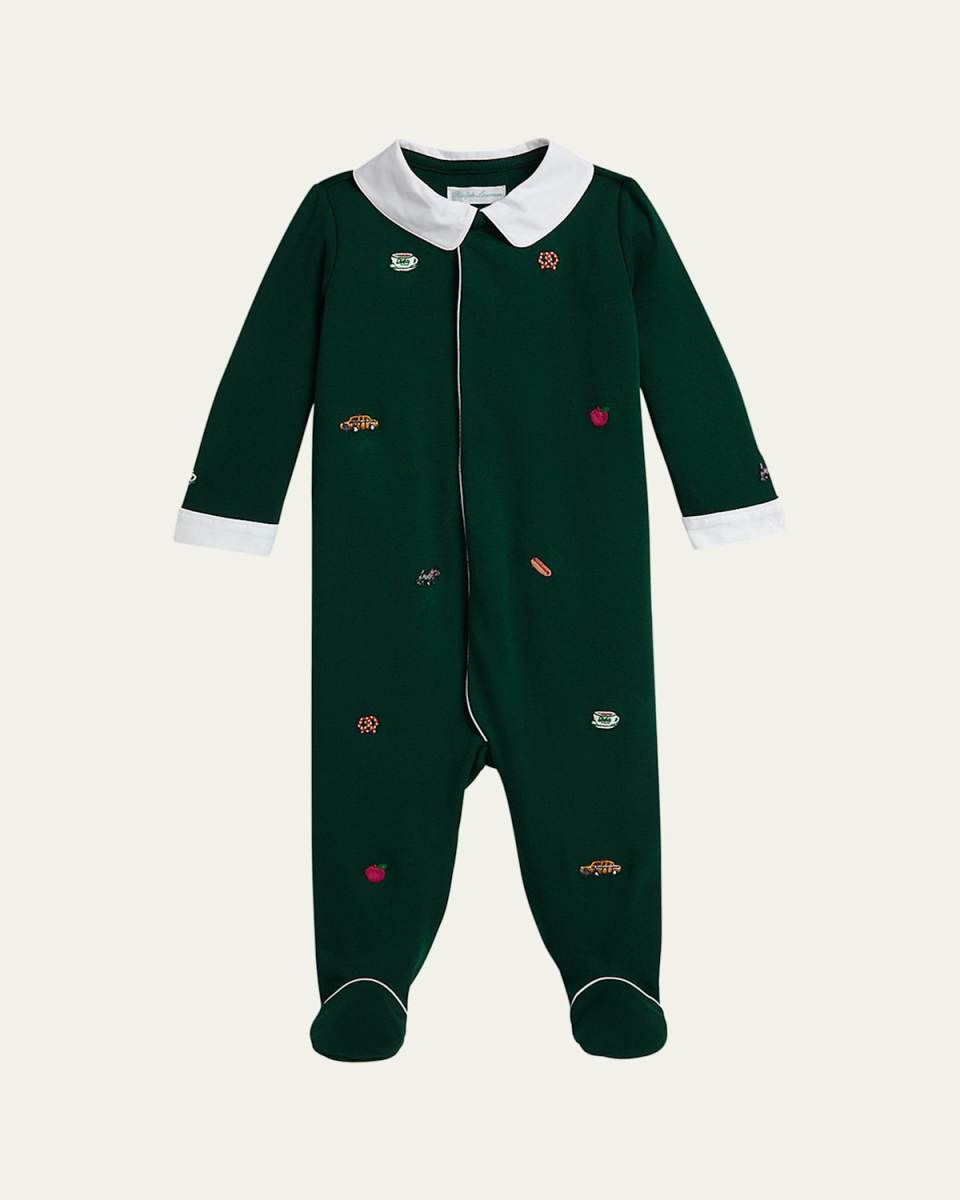 Boy's Interlock Knit Embroidered Coverall, Size Newborn-9
